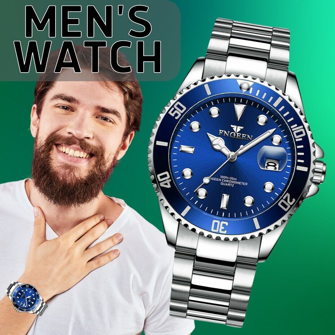 Men's Silver & Blue Luminous Classic Watches