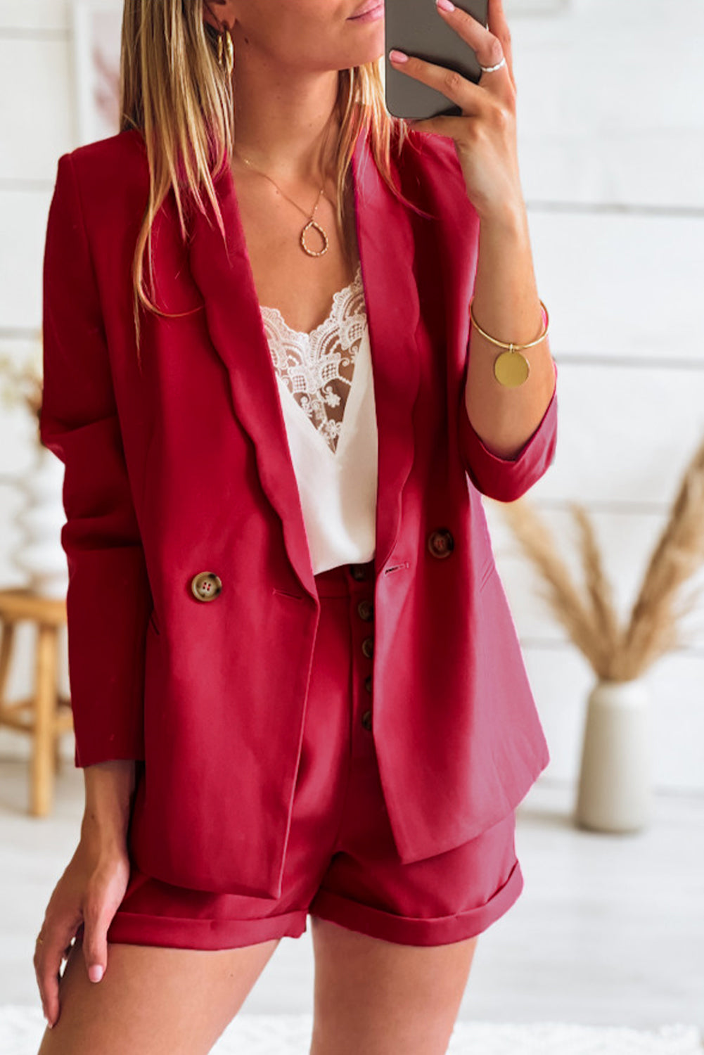 Wavy Collar Single Button Blazer