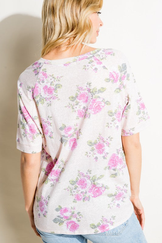 Floral Print Tri-blend Top