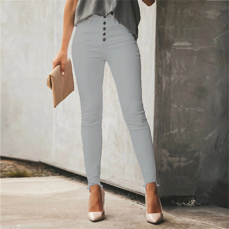 Women's Solid Color Button Trousers