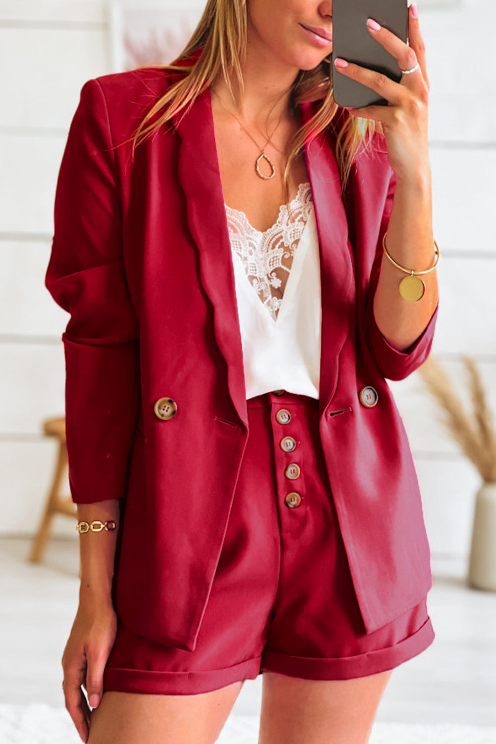 Wavy Collar Single Button Blazer