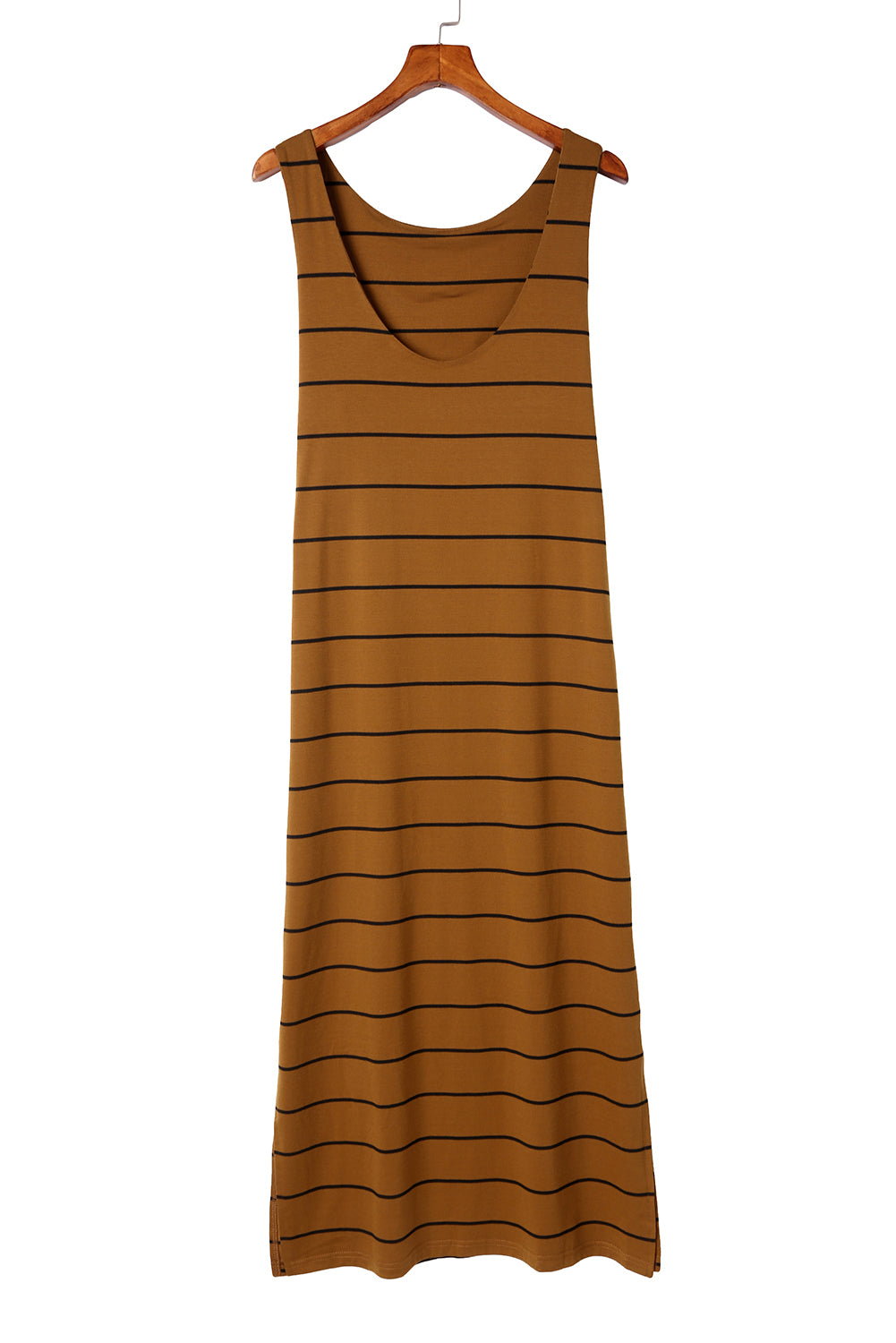 Stripe Print Open Back Sleeveless Maxi Dress with Slits