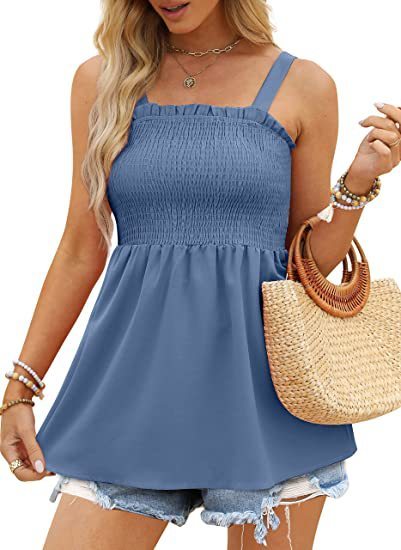 Women's Solid Color Camisole Ruffle Pleated Tank Top