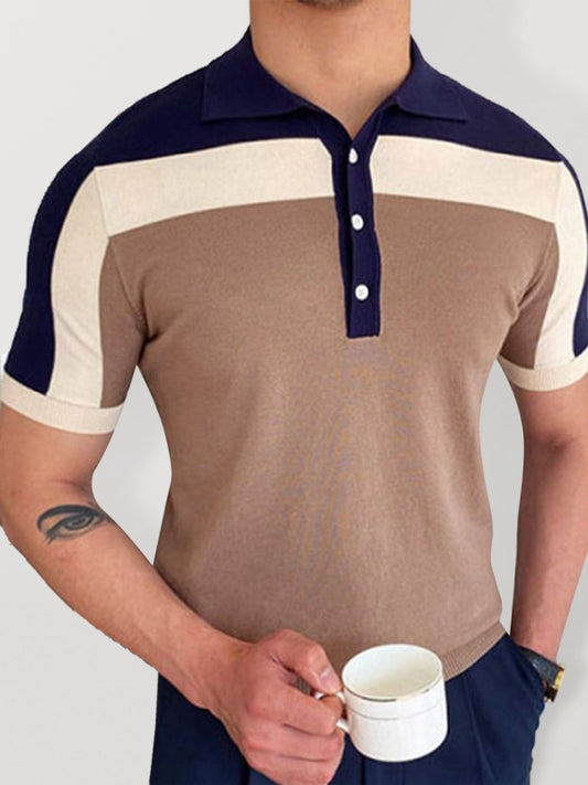 Color Contrast Panel Short Sleeve Polo Shirt