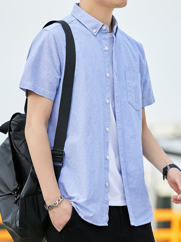 Casual Oxford short-sleeved shirt double pockets