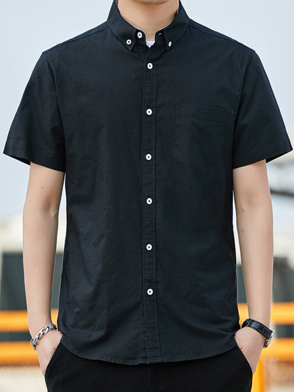 Casual Oxford short-sleeved shirt double pockets