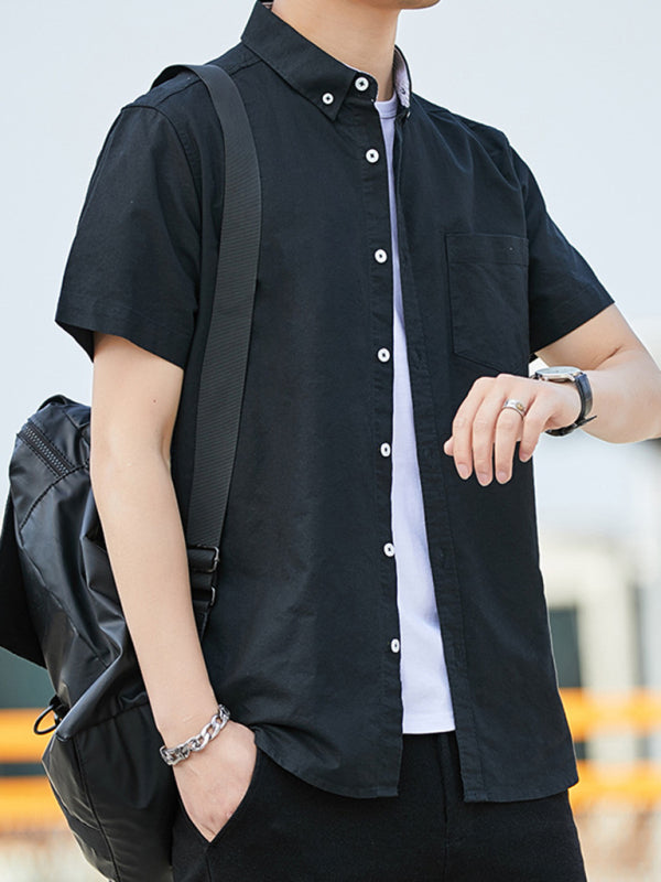 Casual Oxford short-sleeved shirt double pockets