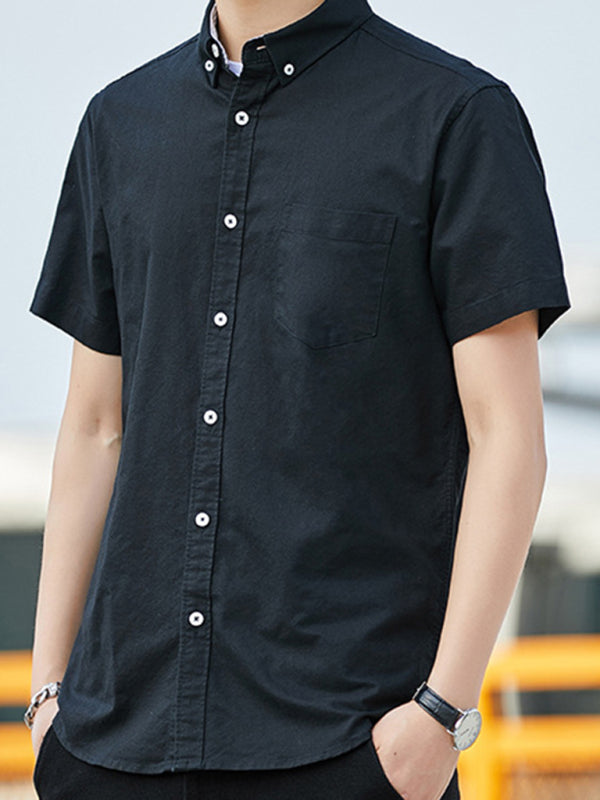 Casual Oxford short-sleeved shirt double pockets