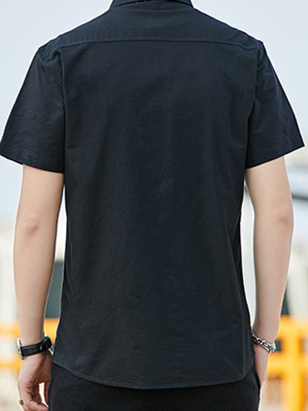 Casual Oxford short-sleeved shirt double pockets