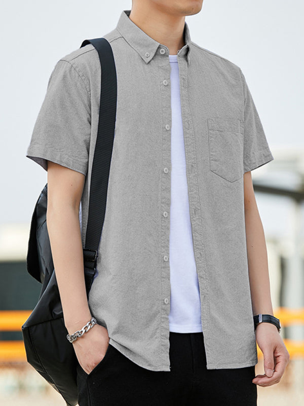 Casual Oxford short-sleeved shirt double pockets