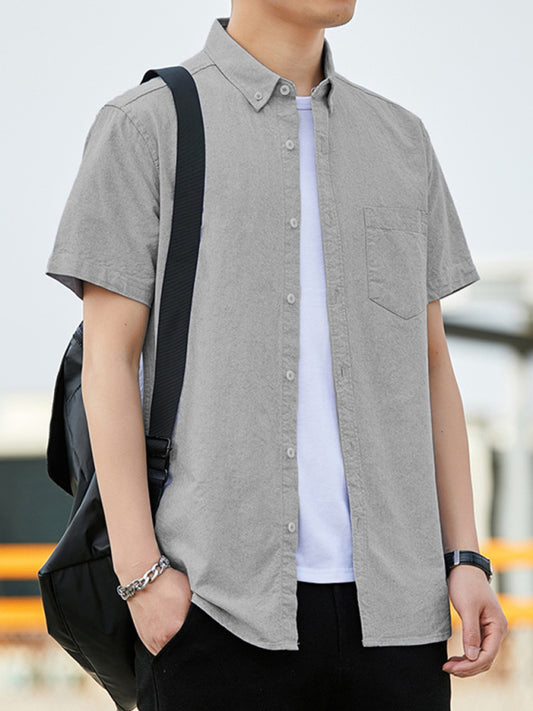 Casual Oxford short-sleeved shirt double pockets