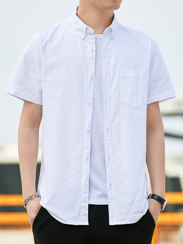 Casual Oxford short-sleeved shirt double pockets