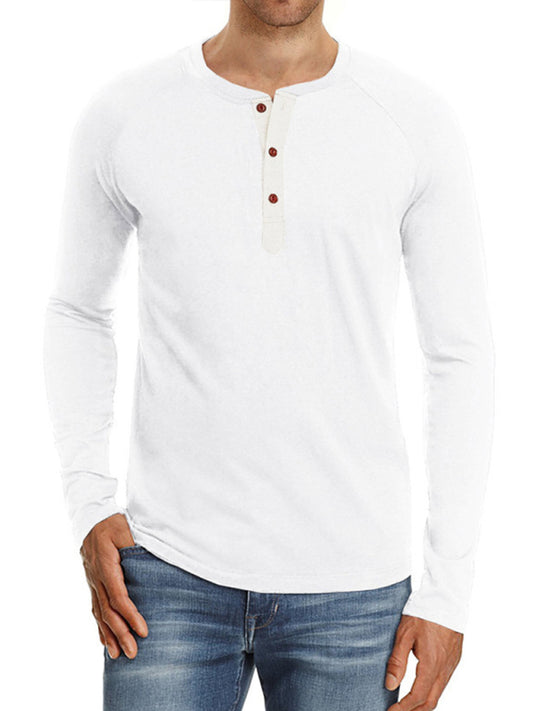 Men's Knitted Round Neck Button Long Sleeve Shirt