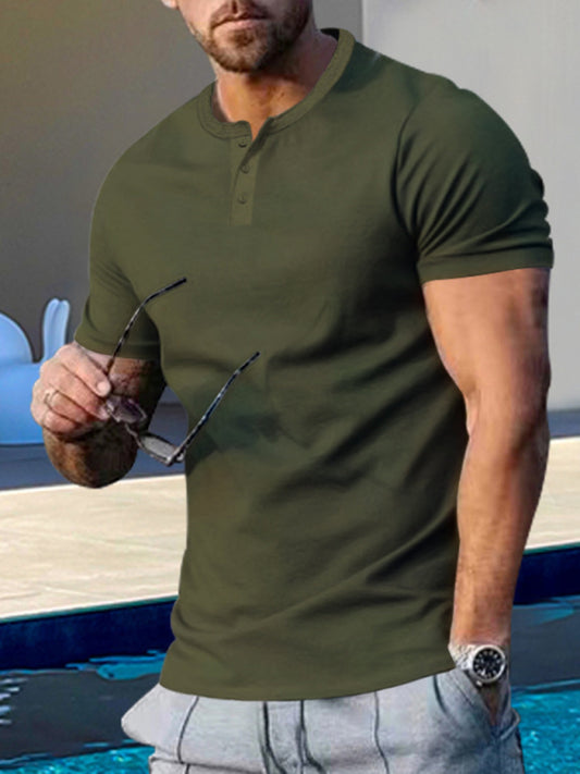 Men's Solid Color Regular Fit Henley T-Shirt