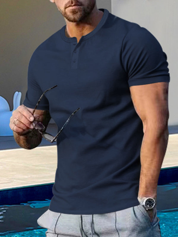 Men's Solid Color Regular Fit Henley T-Shirt