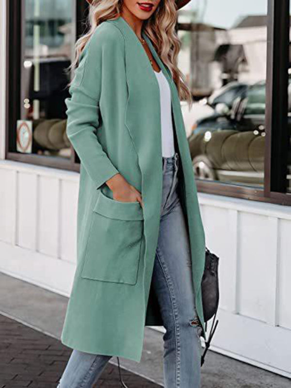 Casual Overcoat With Large Front Pockets And Folded Collar