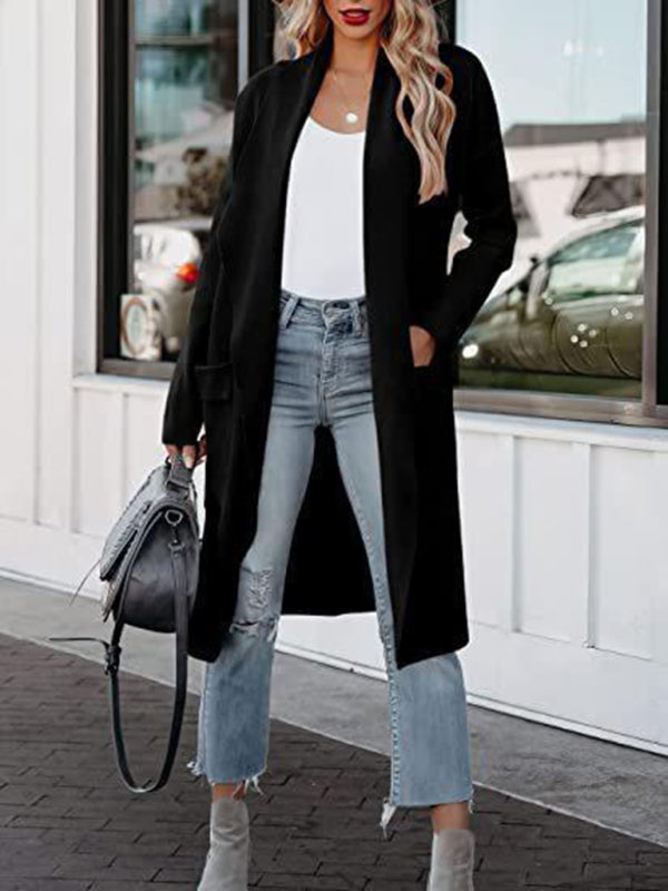 Casual Overcoat With Large Front Pockets And Folded Collar