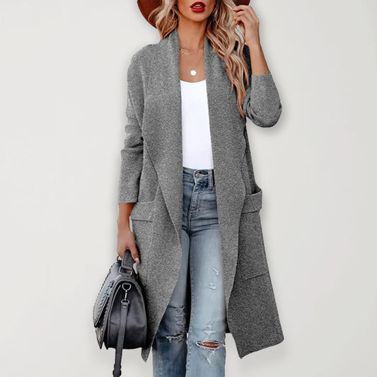 Casual Overcoat With Large Front Pockets And Folded Collar