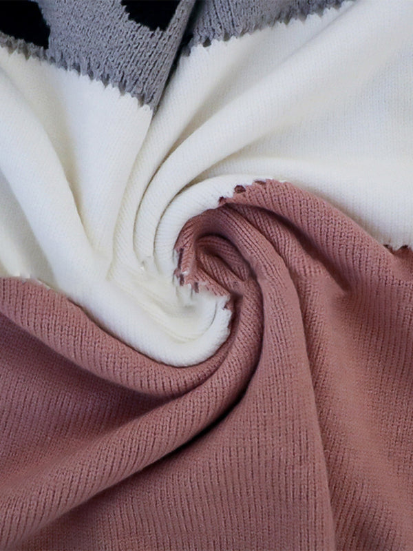 Crew Neck Color blocked Drop Shoulder Sweater