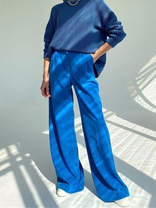 Women’s Wide Leg Solid Color Loose Fit Business Casual Trousers