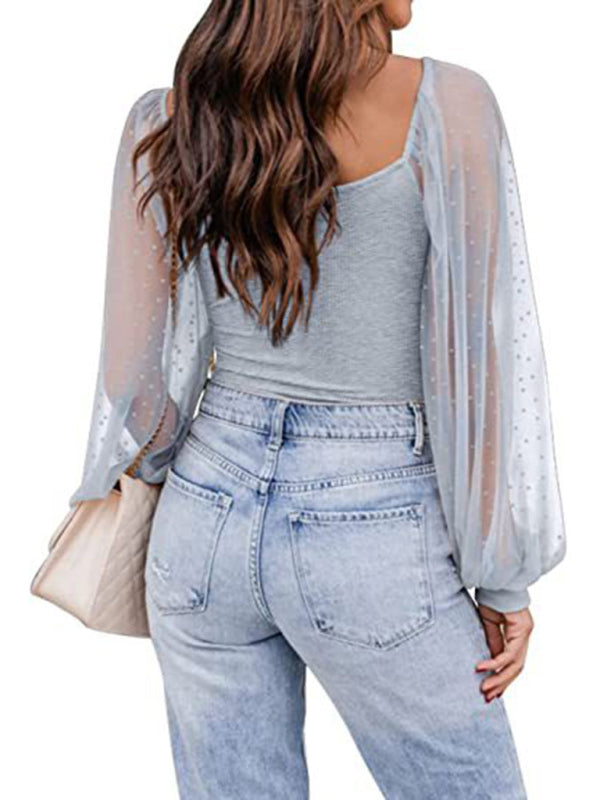 Polka Dot Lace Sleeve Top