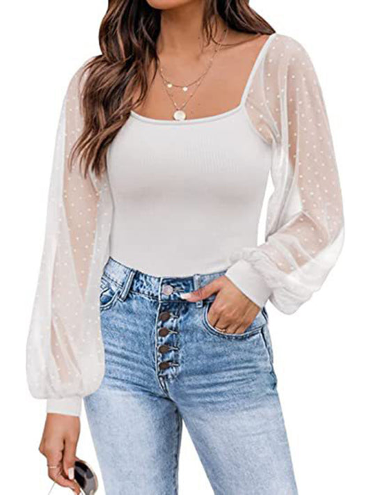Polka Dot Lace Sleeve Top