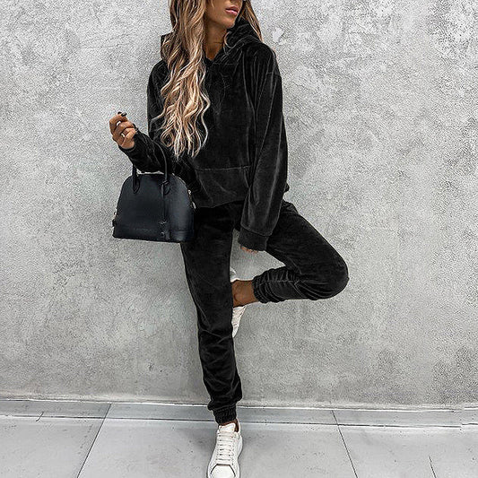 Velvet Hoodie Top And Pants Set