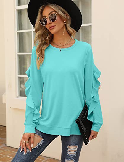 Round Neck Sweater Pleated Top