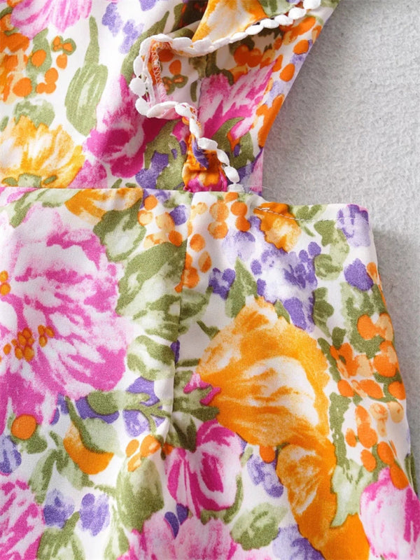 Sexy backless dress popular ruffled print A-line skirt