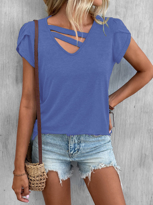 Women's Solid Color Cut To The Chase Cutout T-Shirt