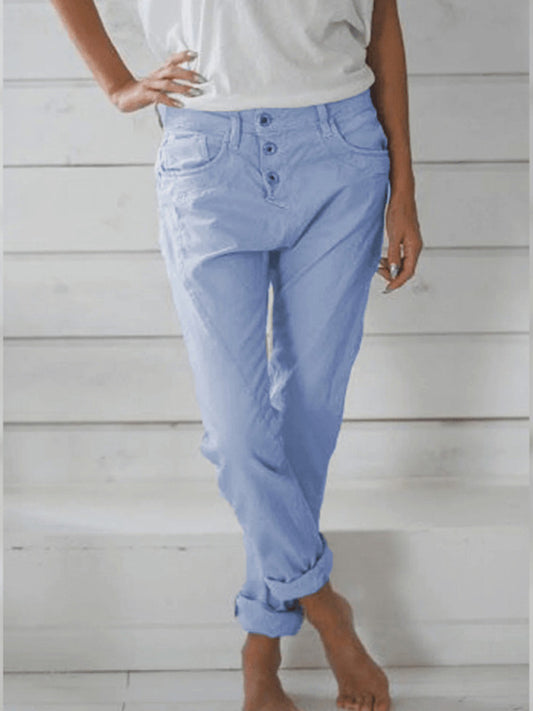 Women's Solid Color Straight Leg Button Front Pant