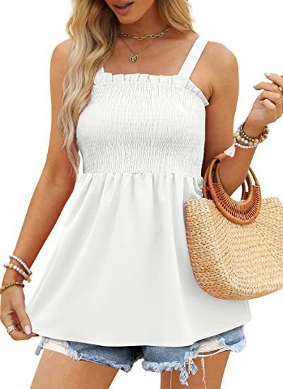 Women's Solid Color Camisole Ruffle Pleated Tank Top